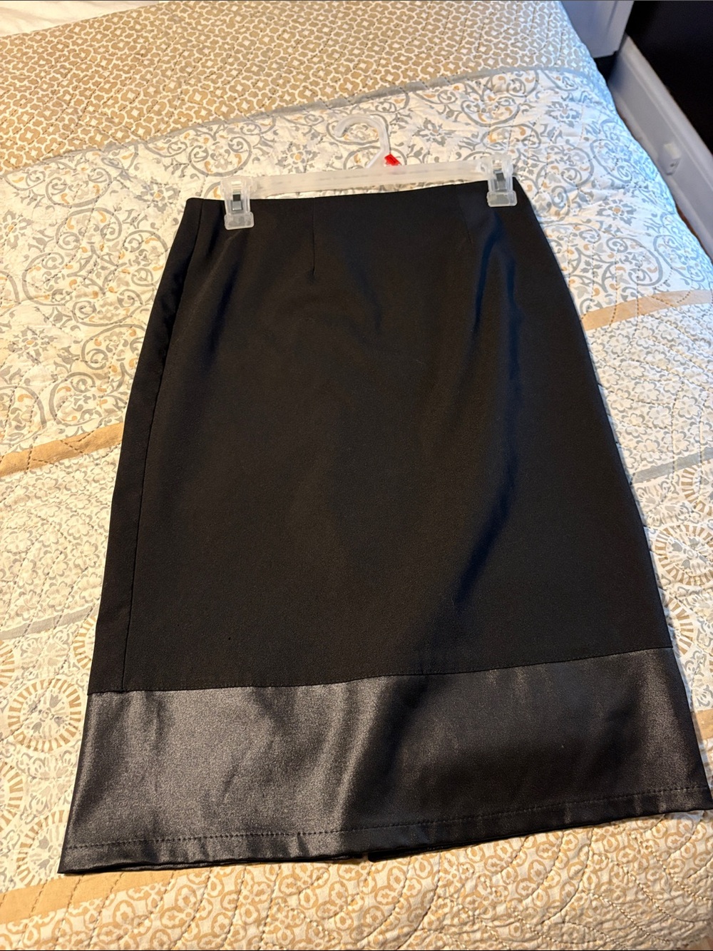 le chateau Black Pencil Skirt with Satin Trim